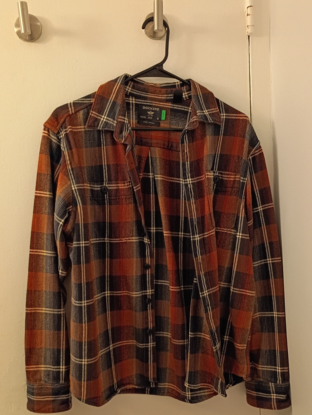 Dockers 100% Cotton Brown Black Plaid Button-Up Shirt Relaxed Fit Size S